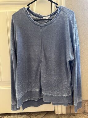 White Crow Faded Light Blue Waffle-Knit Crewneck Sweater